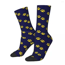 Chaussettes pour hommes Hip Hop rétro empreinte de patte doré jaune fou unisexe beau chien Zoo Style de rue sans couture imprimé équipage chaussette garçons cadeau