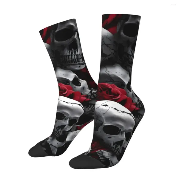 Chaussettes pour hommes Hip Hop rétro crânes de roses Compression folle unisexe Style Arts de rue sans couture imprimé drôle Happy Crew chaussette