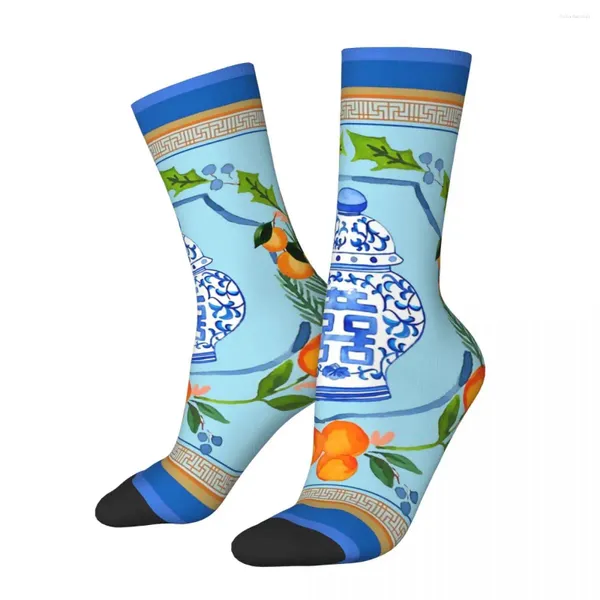 Chaussettes masculines hip hop vintage chinoiserie mandarin gingembre double bonheur fretwork fous unisexe china style imprimé chaussette