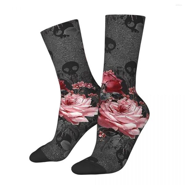 Chaussettes pour hommes Hip Hop Vintage gothique Roses et crânes motif fou squelette crâne os Harajuku nouveauté Happy Crew chaussette garçons cadeau