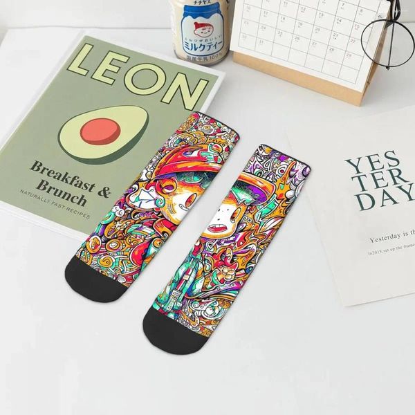 Chaussettes masculines hip hop vintage gamin fou Unisexe le style doodle street style imprimé imprimé drôle nouveauté joyeuse chaussette d'équipage garçons cadeau