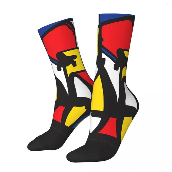 Chaussettes masculines hip hop vintage bicycle mondrian fou Unisexe cyclisme style street imprimé imprimé drôle de nouveauté Happy Crew chaussette