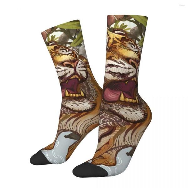 Calcetines de hombre Hip Hop Vintage Tigre flores mariposa Crazy Harajuku patrón impreso divertido novedad Happy Crew calcetín regalo para niños