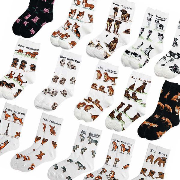 Chaussettes pour hommes Hot populaire animal de compagnie chien coton décontracté femmes hommes streetwear drôle blanc noir court heureux dessin animé T221011