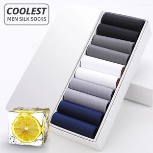 Herensokken HSS 10pairs ZAKELIJKE MANNEN SILK TRAAR-RESISTANTE BEHADE CASUAL ULTRA-DUCHTE COOLST NYLON MAN RECKY KOUSINGEN