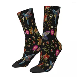 Chaussettes pour hommes Humming Bird Broderie Fleurs Hommes Hommes Femmes Bas d'été Hip Hop