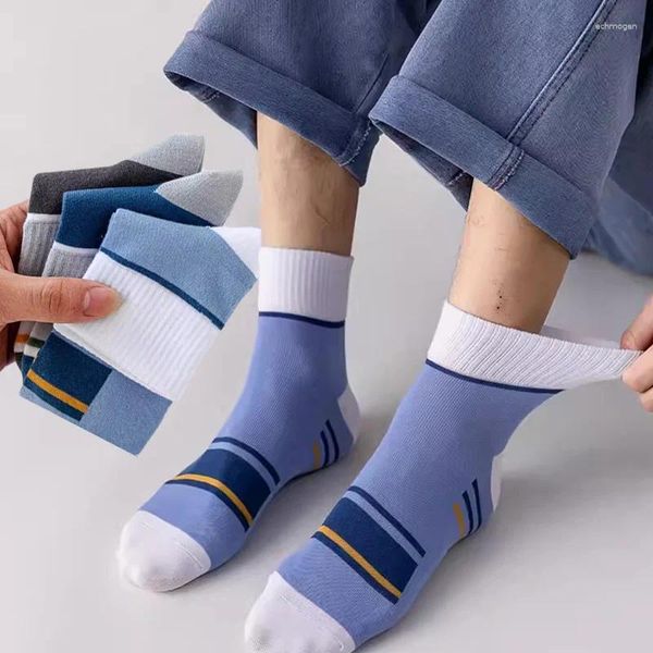 Chaussettes pour hommes, série japonaise personnalisée, rayures colorées, Tube central, respirantes, Harajuku, Anti-odeur, Absorption de la sueur, antibactériennes