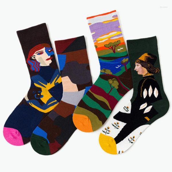 Chaussettes pour hommes Ins Tide peinture à l'huile de rue européenne et américaine personnalité Art Couple modèles d'explosion en tube