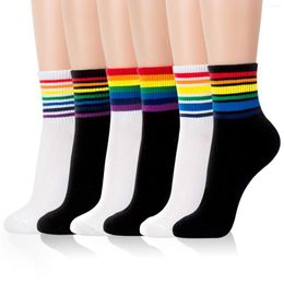 Chaussettes pour hommes Instime unisexe rayures mi hommes Harajuku coloré drôle 100 coton Kawaii couleur arc-en-ciel taille 35-42