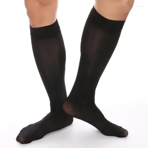 Chaussettes pour hommes d'affaires japonaises longues hommes mi-bas huile brillante bonneterie lisse extensible genou haut formel mi-mollet chaussette