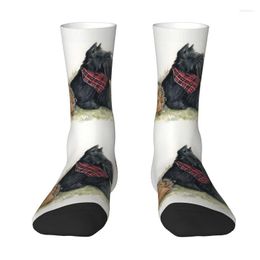 Chaussettes pour hommes Kawaii Robe Terrier écossais pour hommes Unisexe Chaud Breathbale Impression 3D Papillon Scottie Dog Crew