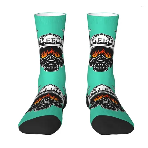 Calcetines para hombres Kawaii Impresión Firma de bombero para mujeres Stretch Summer Autumn Otoño Invierno Fireman Fire Rescate Crew