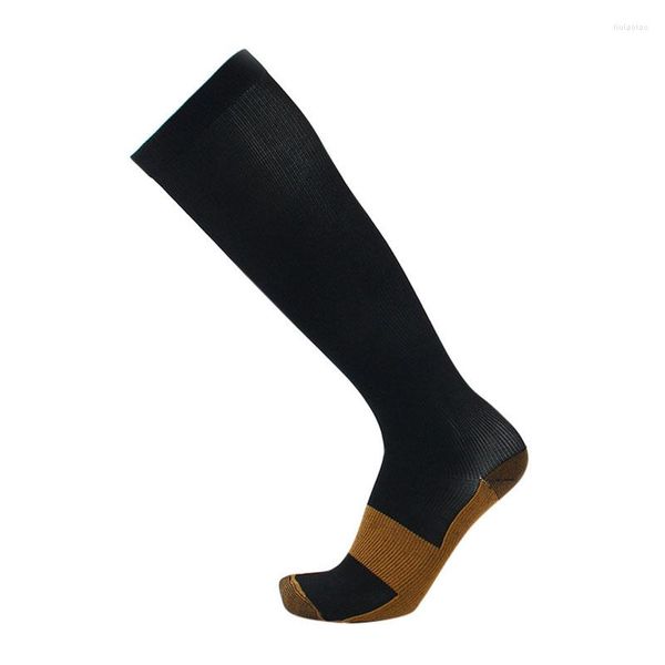 Chaussettes pour hommes Genou haute Cuivre Compression Long Nylon Anti-Fatigue Jambe Veau Pied Gradué Soutien Sport Bas Hommes Femmes S-XXL Meias