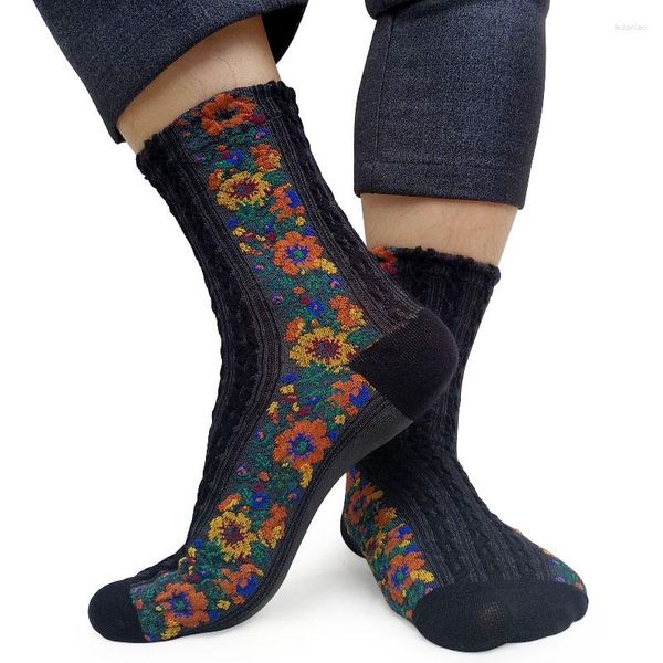 Calcetines para hombres de punto de algodón floral invierno para hombres lencería sexy vestido de tobillo traje calcetín masculino formal sox negocio