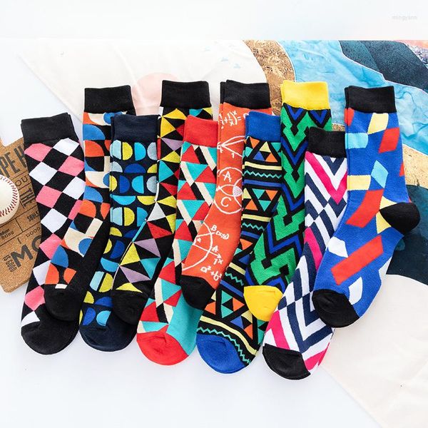 Calcetines para hombres Corea Harajuku Moda Check Street Pattern Argyle Colorido Skateboard Costura multicolor Hip Hop Regalo