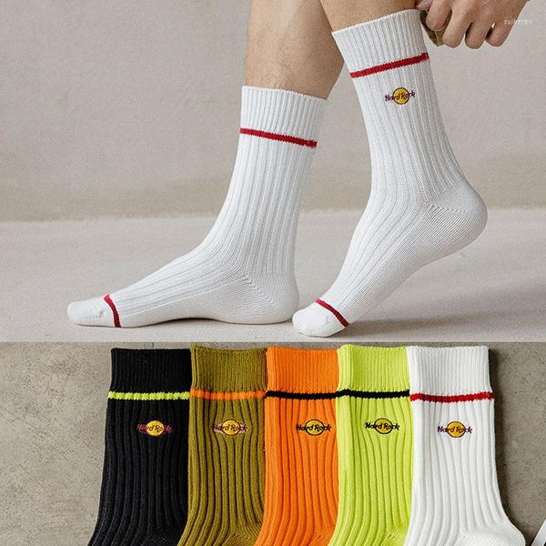 Chaussettes pour hommes tendance coréenne ligne épaisse respirant haut de gamme sport coton hommes couleur unie broderie femme Couple basket Stock