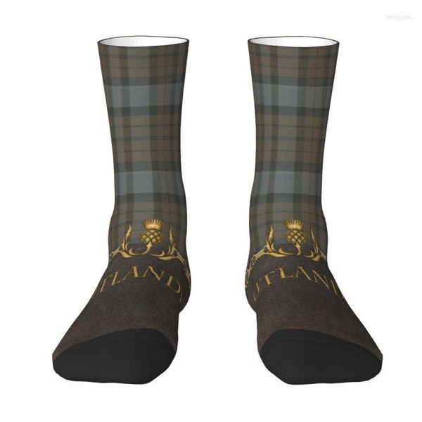 Chaussettes pour hommes en cuir et tartan Motif Outlander Hommes Femmes Crew Fun Modern Plaid Check Texture Printemps Été Automne Hiver Robe