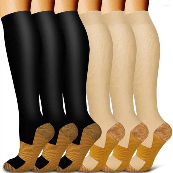 Chaussettes pour hommes, Tube long, couleur unie, pression élastique, Compression ionique en cuivre, cyclisme en plein air