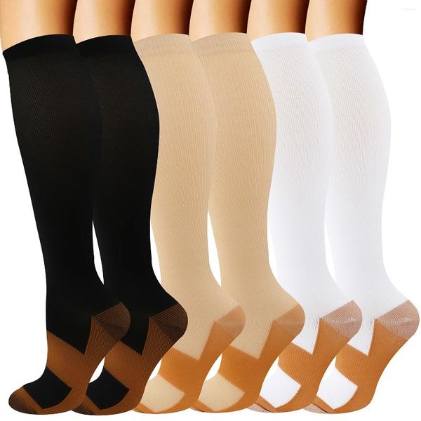 Chaussettes pour hommes, Tube Long, couleur unie, pression de sport, Compression élastique en cuivre sur les semelles, cyclisme en plein air