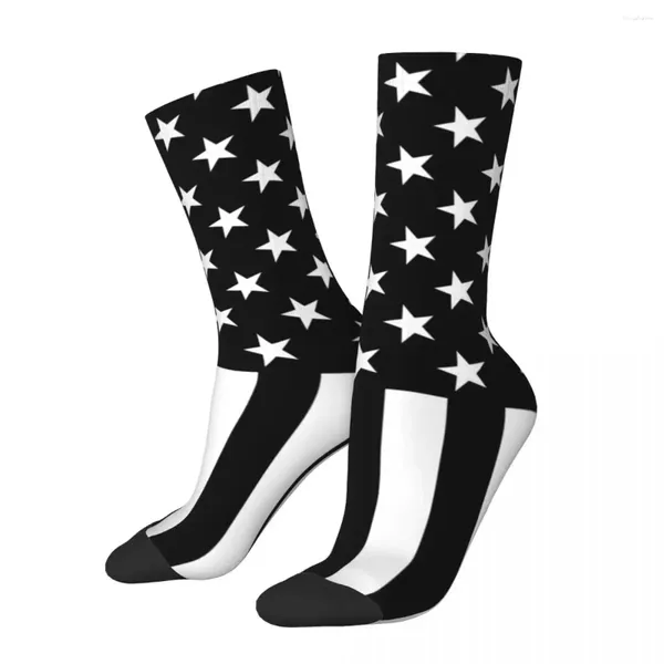 Chaussettes pour hommes hommes hommes décontracté noir et blanc drapeau américain chaussette Polyester Sport femmes printemps été automne hiver