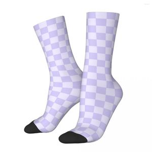 Herensokken Mannelijke mannen Harajuku Purple Checkboard Sock Nodic Geometry Sport Dames Spring Summer Herfst Winter
