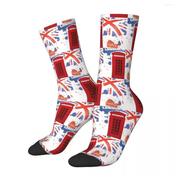 Calcetines para hombres Hombres Hombres Harajuku Vintage London Call Box Sock Bandera británica Deporte Mujer Primavera Verano Otoño Invierno