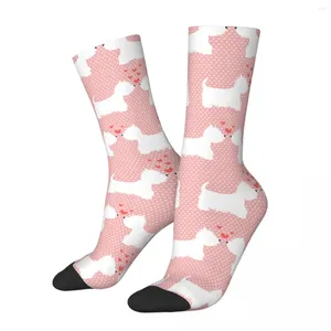 Herensokken mannelijke mannen hiphop roze Westie West Highland Terrier Sock Polyester Dog Grafische dames Spring Summer Herfst Winter