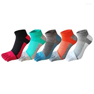 Chaussettes pour hommes, bout de cheville, maille en coton, respirant, Patchwork, absorbant la sueur, déodorant Invisible, 5 doigts, 4 saisons