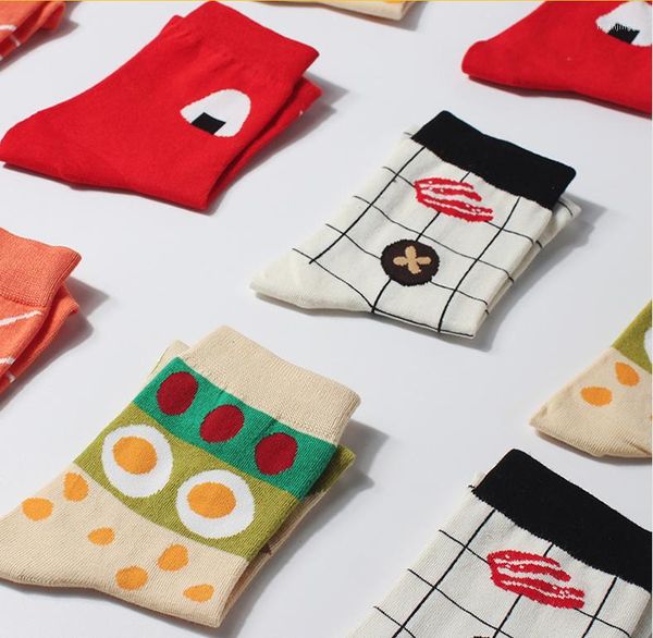 Calcetines para hombre, divertidos dibujos animados, frutas, plátano, aguacate, limón, huevo, galleta, donuts, comida, monopatín Harajuku japonés feliz