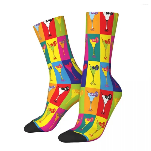 Chaussettes masculines margarita cocktails rétro graphiques art masculin masculin femmes bass d'hiver imprimés