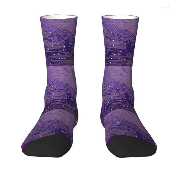 Chaussettes pour hommes Mauve Circuit imprimé électronique Hommes Femmes Équipage Informatique Micropuce Technologie Printemps Été Automne Hiver Robe Chaussette