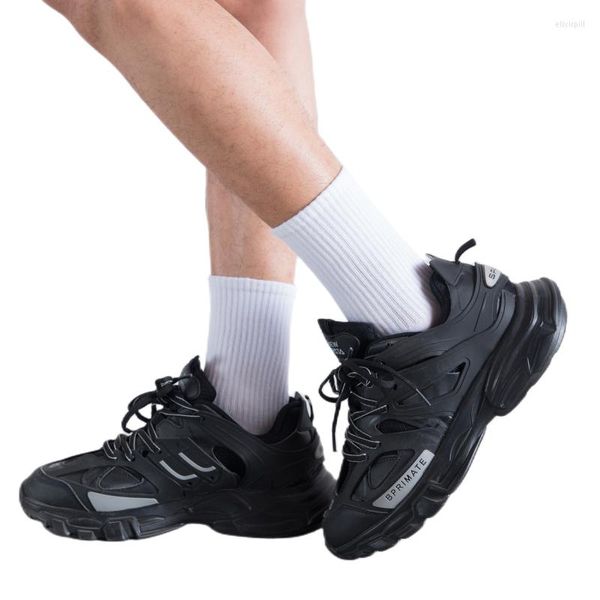 Chaussettes pour hommes et femmes, couleur unie avec rayures verticales, noir, blanc, gris, haute valeur d'apparence, tendance mi-longue