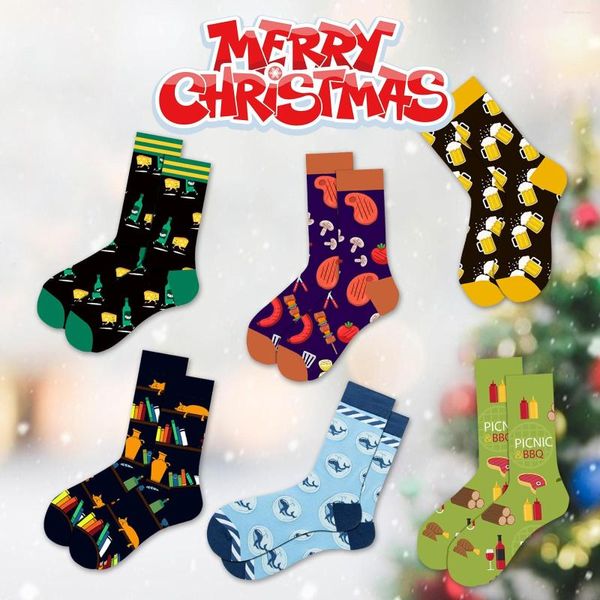 Chaussettes pour hommes Coton pour hommes Automne et hiver Père Noël Flocon de neige Tube central Noël humide