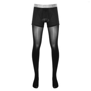 Chaussettes pour hommes Bas érotiques pour hommes Collants évidés Poche bombée Boxer Slips Collants Vêtements de nuit Large ceinture élastique Leggings