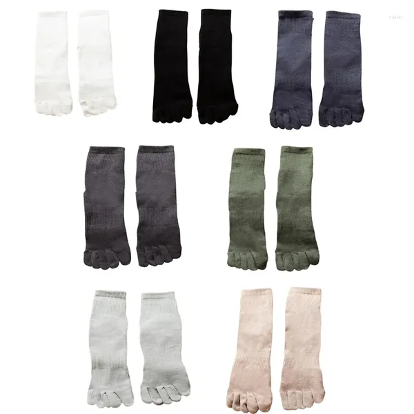 Chaussettes masculines hommes automne cinq doigts à nervures simples de couleur solide élastique élastique élastique séparateur à orteil divisé en coton