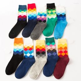 Heren sokken heren herfst winter mode 10 kolor rhombic gradiënt patroon serie gentleman trend gelukkig katoen groot formaat crew f247