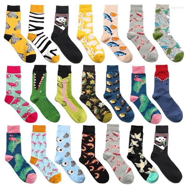 Chaussettes pour hommes hommes dessin animé flamant rose Panda Crocodile zèbre rayures coloré heureux drôle corée Harajuku Hip Hop Skate rue coton