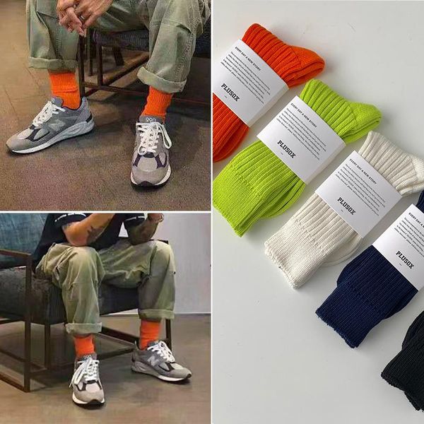 Calcetines de algodón para hombre, divertidos, fluorescentes, verdes, blancos, deportivos, Harajuku, tendencia callejera, moda larga, calcetines grandes para mujer