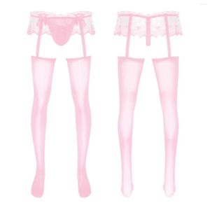 Heren sokken mannen exotisch puur kanten bulge bouch g-string sissy cutout panty nightwear glanzende kousenkousen leggings