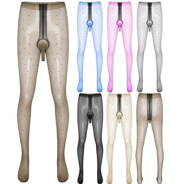 Calcetines para hombres Hombres Brillante Sheer Dot Penis Vaina Pantimedias Aceite Brillante Pies Nylons Medias Medias Thin Sissy Ropa interior Lingeri276m