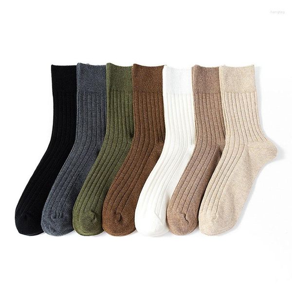 Calcetines para hombre, calcetines de algodón a rayas de Color puro para primavera y otoño para hombre, calcetín deportivo informal a la moda para negocios, calcetín transpirable acanalado