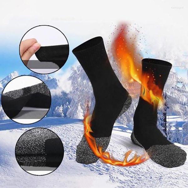 Calcetines para hombres 1 par de fibras aluminizadas suaves cálidos negros hombres de negocios invierno al aire libre mantener ciclismo térmico esquí