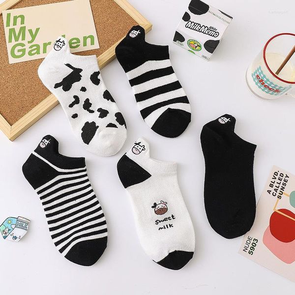 Chaussettes masculines 5 paires de paires de femmes quatre saisons de la vache zébrée chaussette de dessin animé harajuku coton court rayé solide confortable cheville décontractée