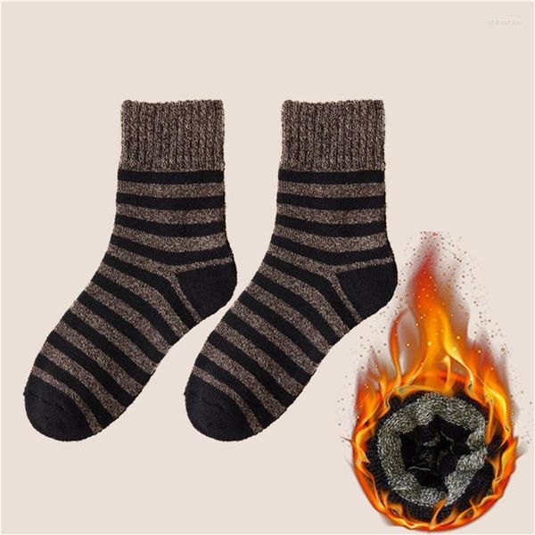 Chaussettes pour hommes Laamei hiver automne épais hommes chaussettes solides rayé laine mérinos contre le froid Super épais neige russie chaud