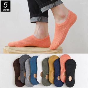 Chaussettes pour hommes hommes bas été automne coupe Invisible Slip côtelé décontracté court hommes Silicone bateau bouche peu profonde rayure 5