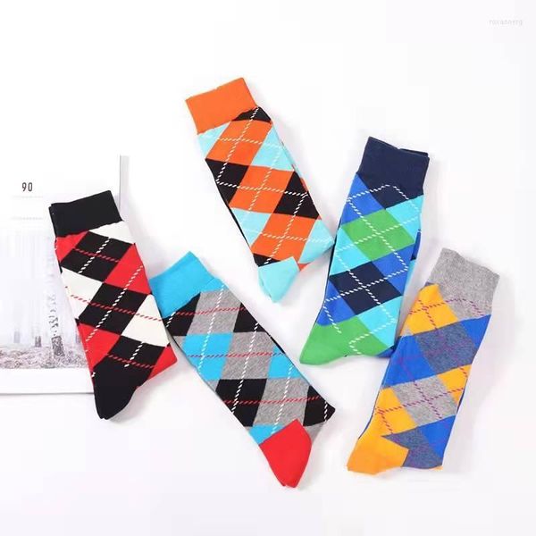 Chaussettes pour hommes Hommes Rétro Hommes Coton Robe Heureux Argyle Motif Mariage Harajuku Funky Nouveauté Cadeau Streetwear Hip Hop INS Cool Skate