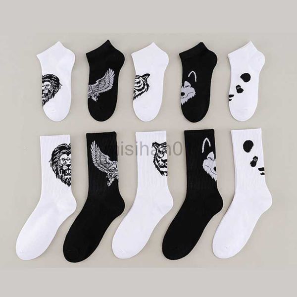 Calcetines de hombre Calcetines de hombre Algodón Estampado de animales Estilo universitario Dibujos animados Negro Blanco Panda León Águila Tigre Lobo Deportes Calcetines cortos Hip Hop Hombre Medias Z230629