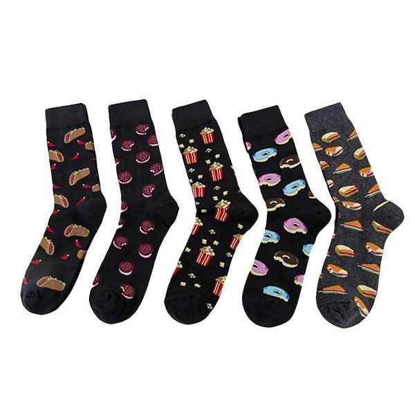 Chaussettes pour hommes PEONFLY Funny Food Men Sand Hamburger Donut Motif Sokken Court Coton Peigné 2021 Happy Female