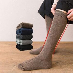 Chaussettes pour hommes hommes hiver genou laine longue épaisse chaude Harajuku chaussette haute rétro compression mâle 1 paire O1w2
