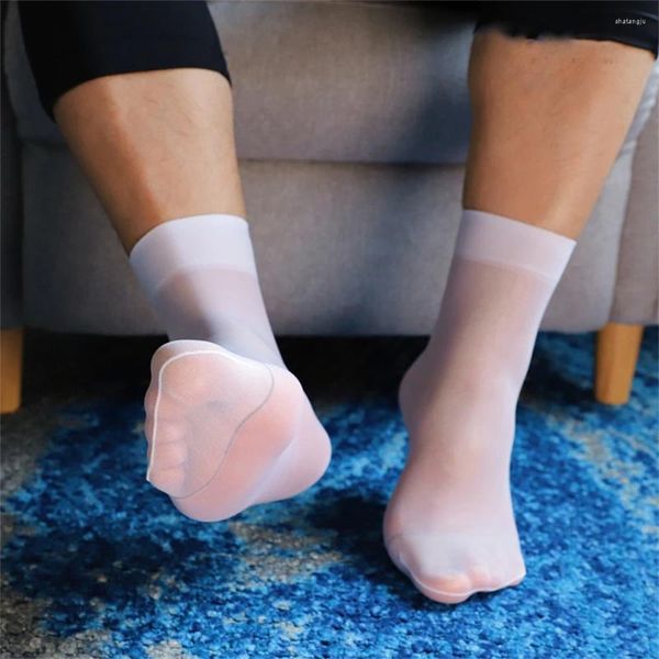 Chaussettes courtes élastiques pour hommes, bas Ultra-fins en soie soyeuse, robe d'affaires, chaussures de sport respirantes en cuir, été